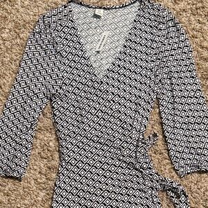 Classic Wrap Around Dress Black and White Geometrical